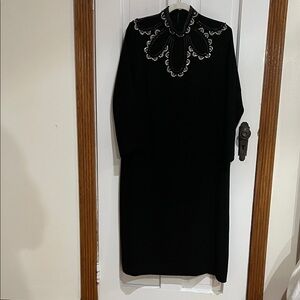 Chic Black Long Sleeve Dress with Embellished Neckline